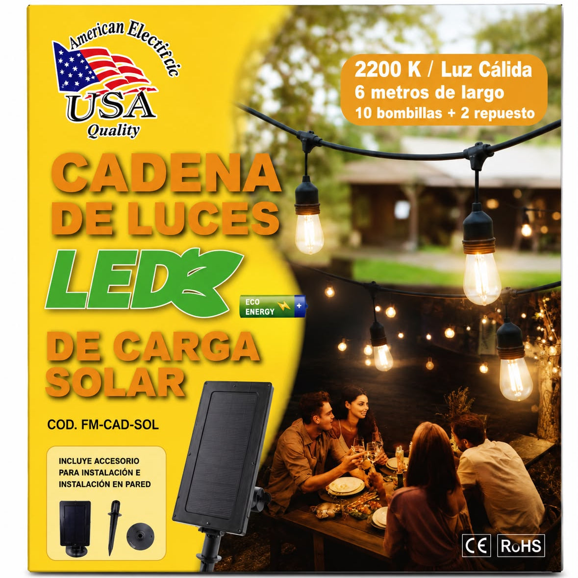 CADENA DE LUCES SOLAR LED LUZ CALIDA